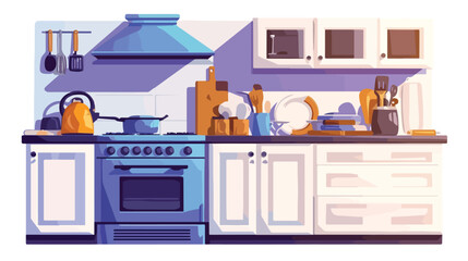 Kitchen furniture with oven and stove flat vector i