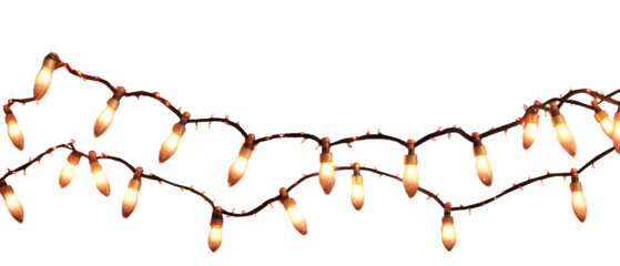 Festive warm glow string lights garland of light bulbs isolated png transparent background