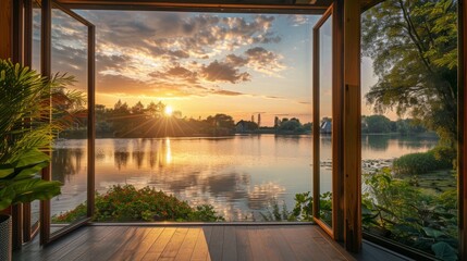 Fototapeta premium sunset over the river