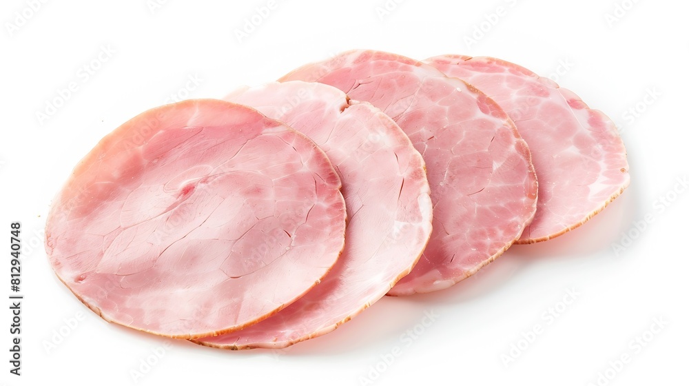 Aufkleber round pieces of ham isolated on white background three pieces of pork ham cut into slices laid out t