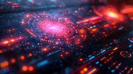 Fototapeta premium Detailed view of an educational research monitor displaying intricate data on learning patterns, hyperrealistically portrayed with sharp digital accuracy and vibrant colors, no people.