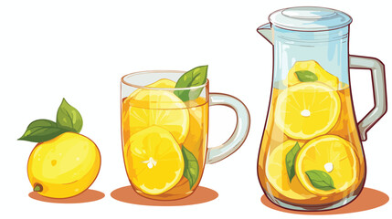 lemonade with lemon in a transparent jug vector ske