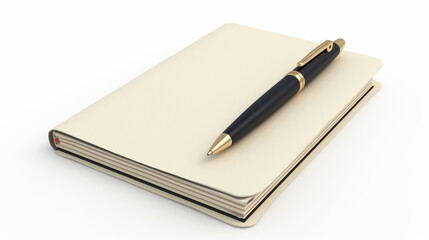 3D blank notebook with pen isolated, shining
