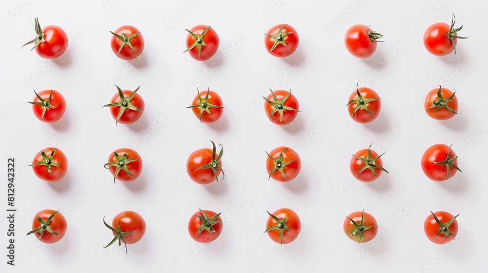 Poster creative layout made of tomato on the white background flat lay food concept tomato on the white bac