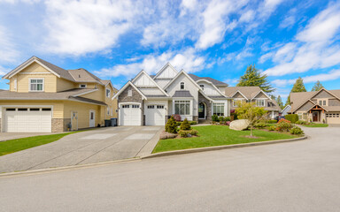 A perfect neighbourhood. Houses in suburb at Summer in the north America.