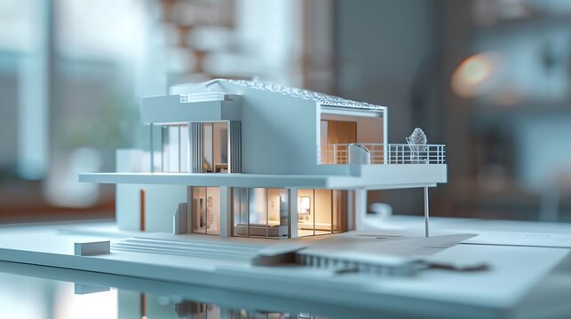 Home model of Architectural designer Studying housing designs Housing designers home furnishings working at home Construction cost estimation best search analysis Soft focus on home mo : Generative AI