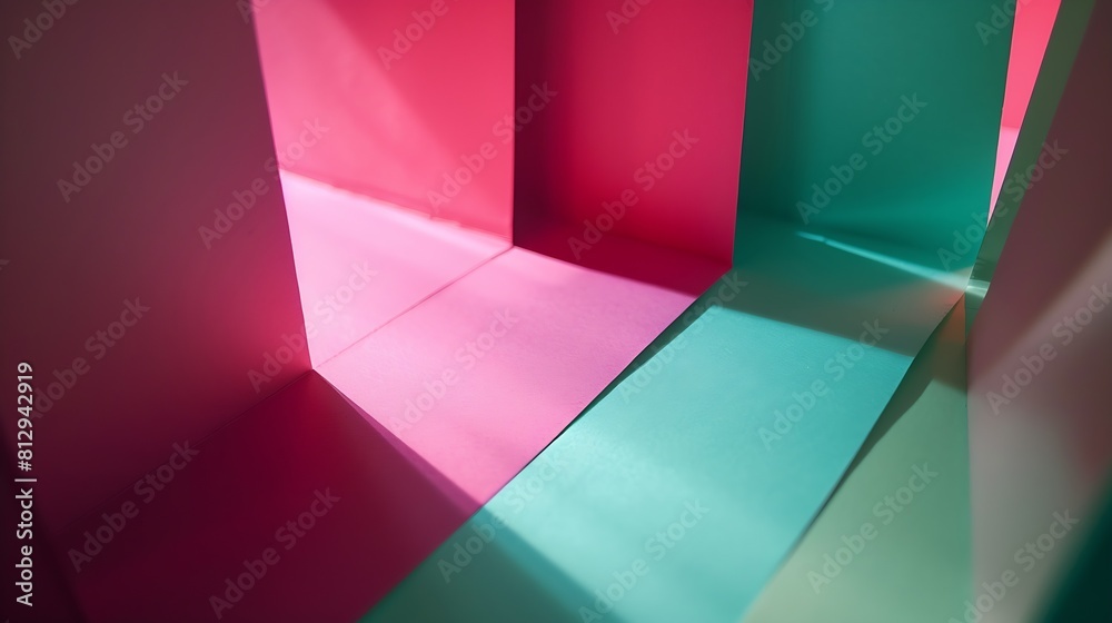 Poster layout of colorful carton sheets in pink and green shades : generative ai