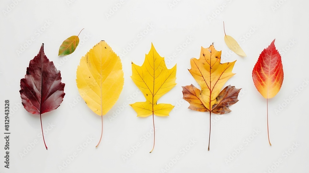 Poster autumn creative composition colorful leaves on white background fall leaves autumn background flat l