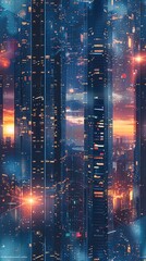 Obraz premium Craft a panoramic view of a sleek cityscape intertwining with advanced technologies Illustrate a poignant tragedy unfolding amidst the sparkling skyscrapers