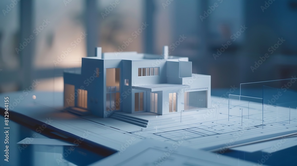 Aufkleber residential building project architectural design blueprint plans and house model banner : generativ
