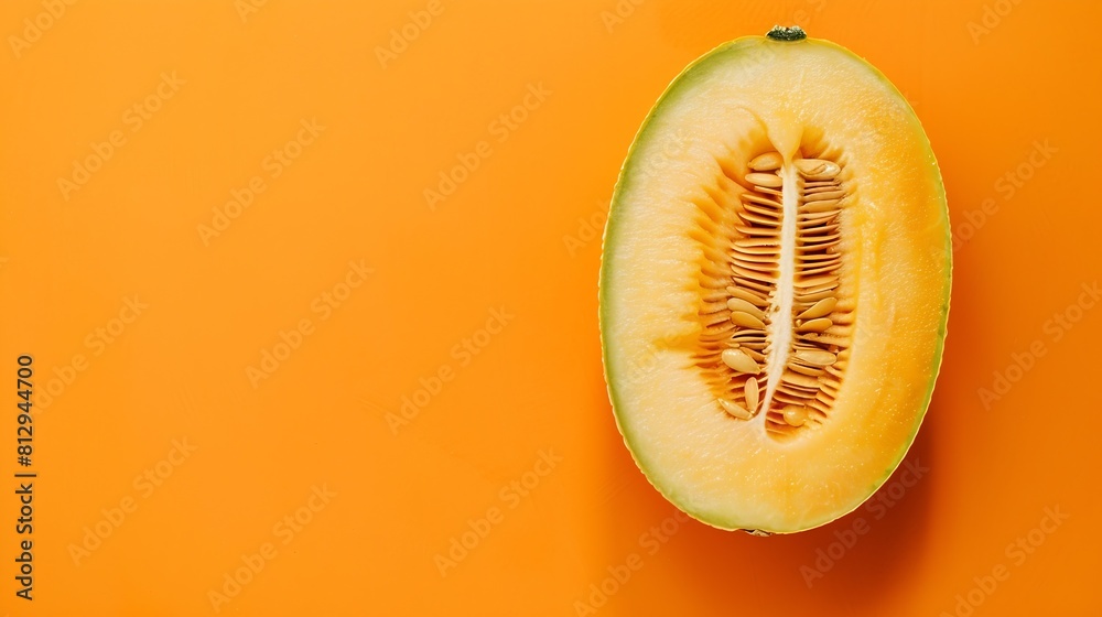 Aufkleber melon half on orange background creative layout made of fresh melon flat lay top view copy space : g