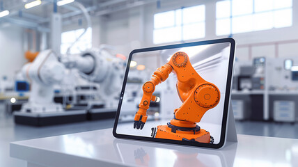 Holographic of automotive industrial robot on the tablet