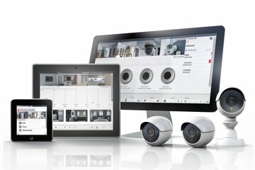 Obraz premium Communication convergence and environmental connectivity integrate with camera systems for comprehensive property protection and secure monitoring