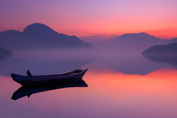 Serene Sunset: The Calmness of a Lakeside Evening coupled with a Majestic Mountain Backdrop