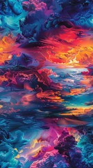 Immerse in a surreal, post-impressionist, Chromatic VR garden, where vibrant brushstrokes swirl overhead, like painted clouds, beckoning to a digital horizon