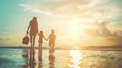 Image of Asian family travel concept background : Generative AI