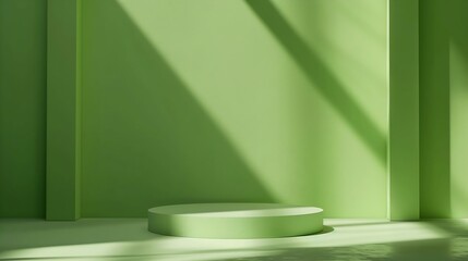 Green Shadow Background Studio Room Photo Empty Gradient Leaf Floor Wall Backdrop Muslin Design Canvas Surface Texture Podium 3d Eco Scene Mockup Product Cosmetic Beauty Organic Displa : Generative AI