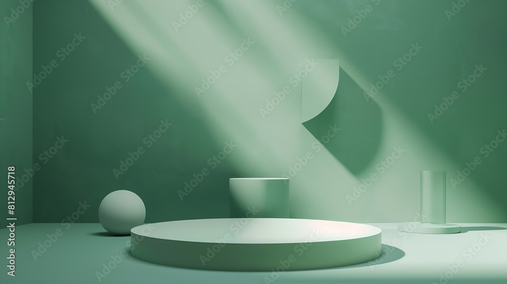 Fototapete abstract minimal scene with geometrical form cylinder podium on green background abstract background