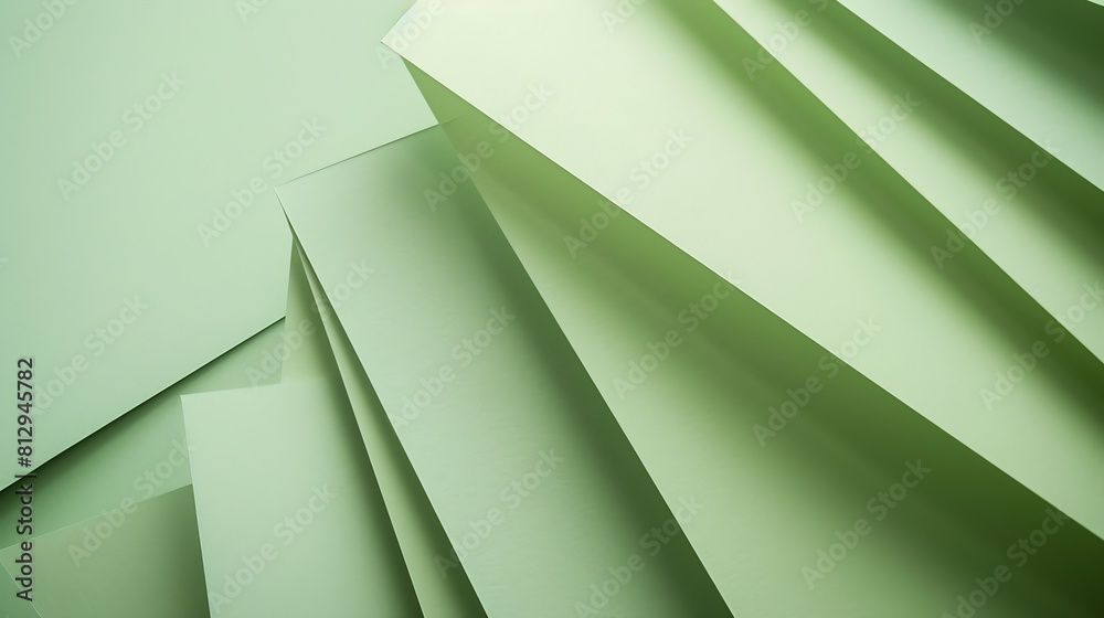Leinwandbilder Abstract green color paper texture background Minimal paper cut style composition with layers of geometric shapes and lines in green tone shades Top view : Generative AI