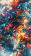 Immerse viewers in an enchanting world of mystical creatures rendered in vibrant watercolors from a worms-eye view perspective Capture the essence of magic and wonder with whimsica