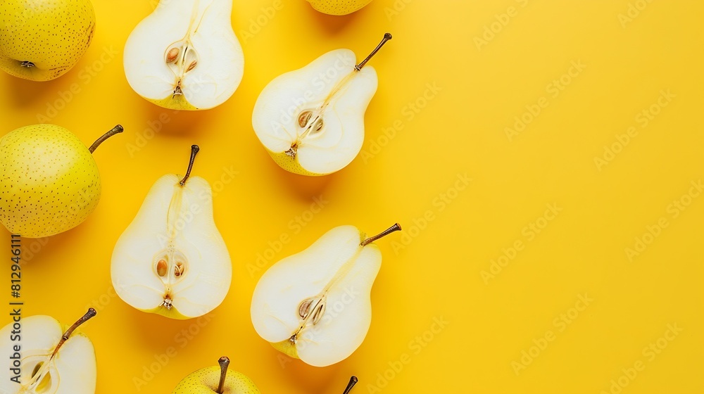 Poster fresh chinese pear or nashi fruit creative layout healthy eating and food concept fruits composition