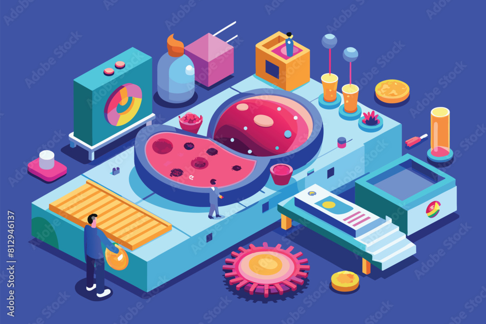 Aufkleber a man standing next to a machine with a large object on top of it, lymphoma customizable isometric i