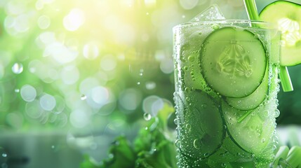 Green detox juice, celery and cucumber visible, soft natural lighting, closeup, refreshing vibe
