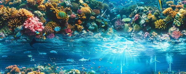 Capture a photorealistic underwater cityscape