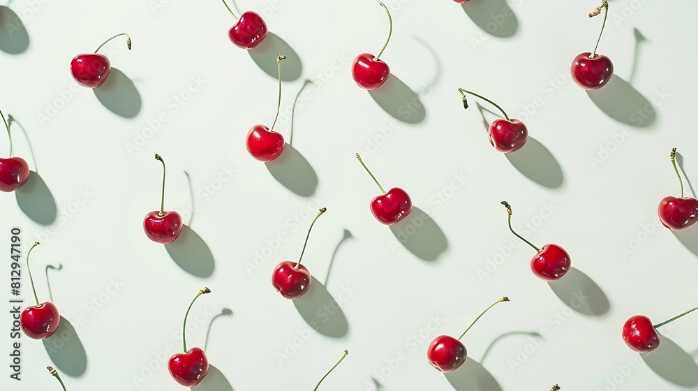 Poster creative layout made of cherry on the white background flat lay macro concept : generative ai