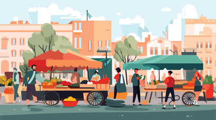 Local market place with fresh food in a big city. B