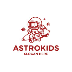 Astronaut kids logo vector illustration