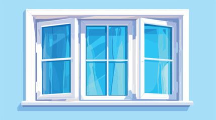 Long white window frame with clear glass isolated o