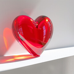 3D red heart in the white room