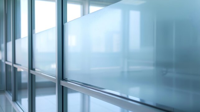 Aluminium sliding window of office office sliding glass window Decorative Glass Film on door of office Closeup Frosted Glass Thick Film for reduced visibility across : Generative AI