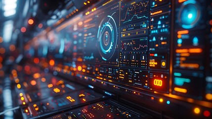 Obraz premium Hyperrealistic portrayal of a monitor with satellite tracking and orbital mechanics visualization, focusing on the intricate details of the data and vibrant digital color scheme.