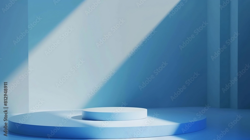 Aufkleber Blue background for product presentation with shadows and light Empty cubic podium Mockup : Generative AI