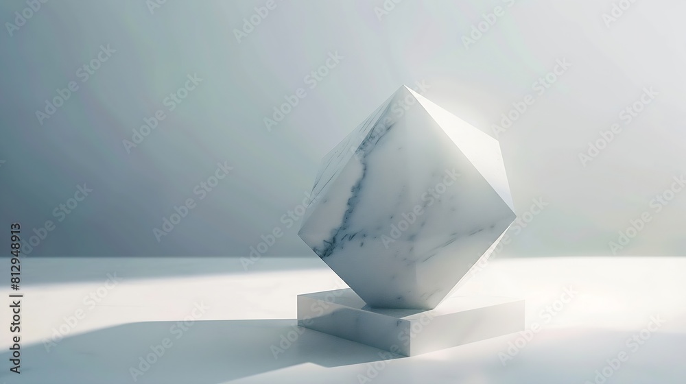 Poster Geometric figure with a marble texture on a light background Design for presentation : Generative AI