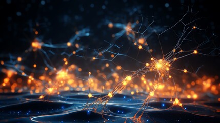 Obraz premium Detailed illustration of a neural network with interconnected nodes and glowing paths