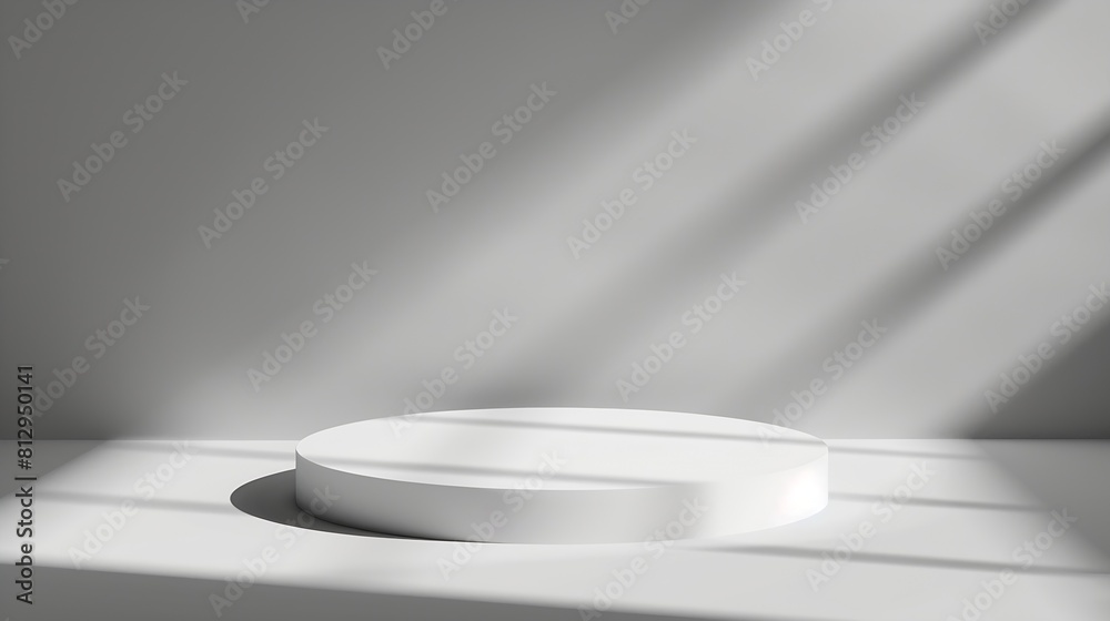 Aufkleber Abstract empty white podium on grey background Mock up stand for product presentation 3D Render Minimal concept Advertising template : Generative AI