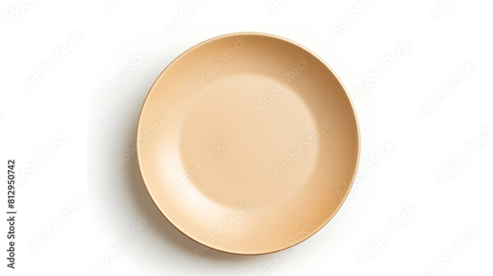 Aufkleber Empty beige plate isolated on white  background Top view flat lay Textured object selective focus : Generative AI