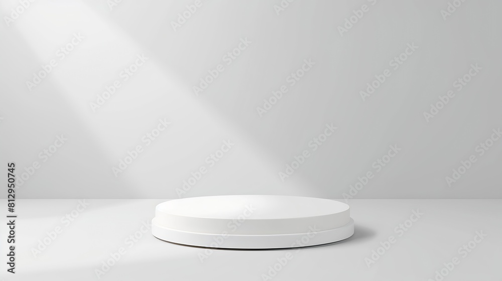 Aufkleber Empty white podium on light grey background Minimal template Round showcase for cosmetic product advertising Abstract display or showcase Spa and beauty mockup Front view Copy space : Generative AI
