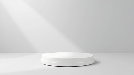 Empty white podium on light grey background Minimal template Round showcase for cosmetic product advertising Abstract display or showcase Spa and beauty mockup Front view Copy space : Generative AI