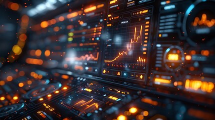 Hyperrealistic screen showing real-time educational statistics, including detailed graphs of academic performance and study trends, with clear visuals and deep color accuracy.