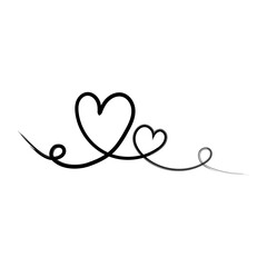 Black doodles on a transparent background. Abstract continuous line heart outline drawing. Trendy...