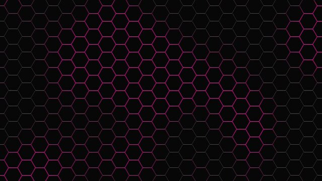 Abstract black honeycomb hexagon grid background with pink glowing color animation, concept, ideas, 4k, loopable element