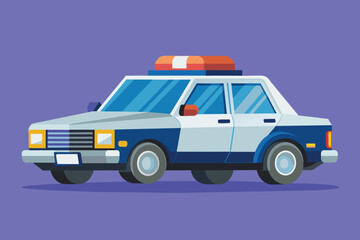 Fototapeta premium A blue and white police car with a red light on top, ready to respond to emergencies, Police car Customizable Semi Flat Illustration