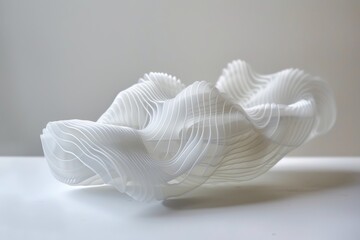 A white sculpture with a wave pattern
