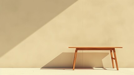 A minimalist illustration of an empty wooden table against a neutral background, emphasizing simplicity and tranquility