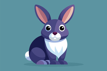 Obraz premium A purple rabbit is seated on a blue background, Rabbit Customizable Flat Illustration