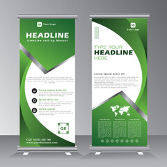 Green Business Roll Up Banner flat design template, Abstract Geometric banner template Vector illustration set, abstract presentation template